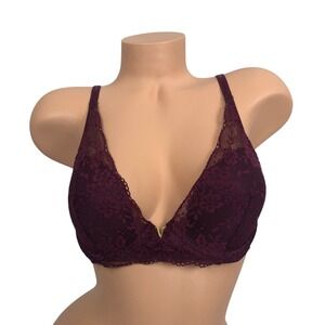 Victorias Secret Plunge Bra Size 32DD Lace Lightly Lined Underwire Wine Red